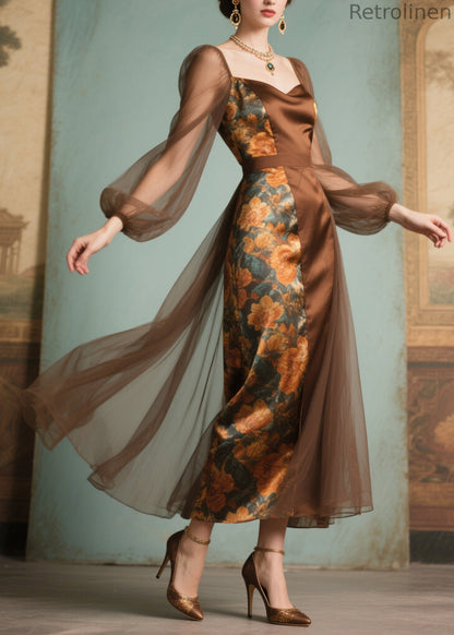 Unique Print Tulle Patchwork Silk Dress Summer