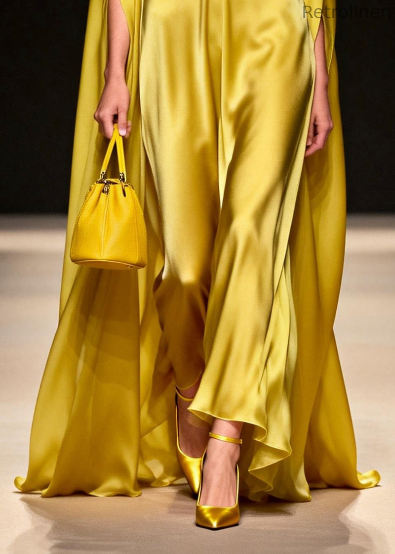 Yellow Oversized Chiffon Vacation Dresses Batwing Sleeve