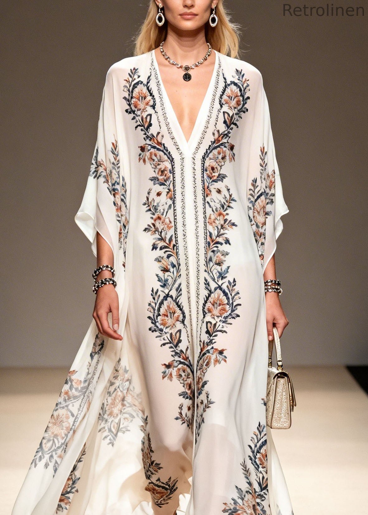 V Neck Print Chiffon Dress Summer