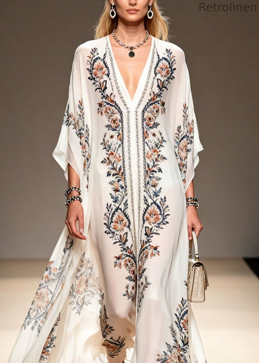 V Neck Print Chiffon Dress Summer