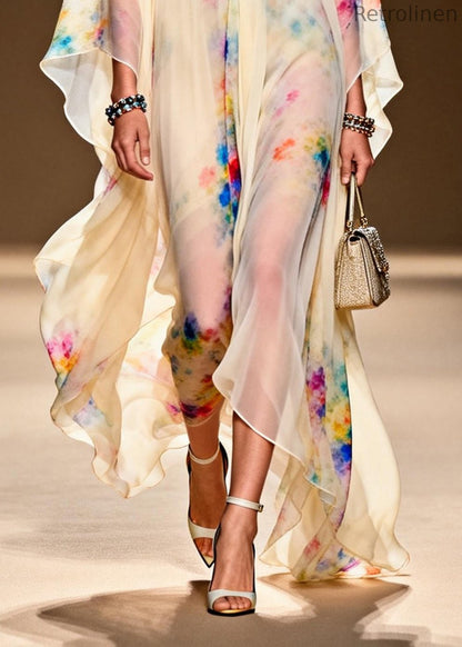 Light Yellow Tie Dye Chiffon Party Dress Oversized Summer