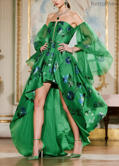 Fine Green Strapless Low High Design Chiffon Vestidos Dresses Summer