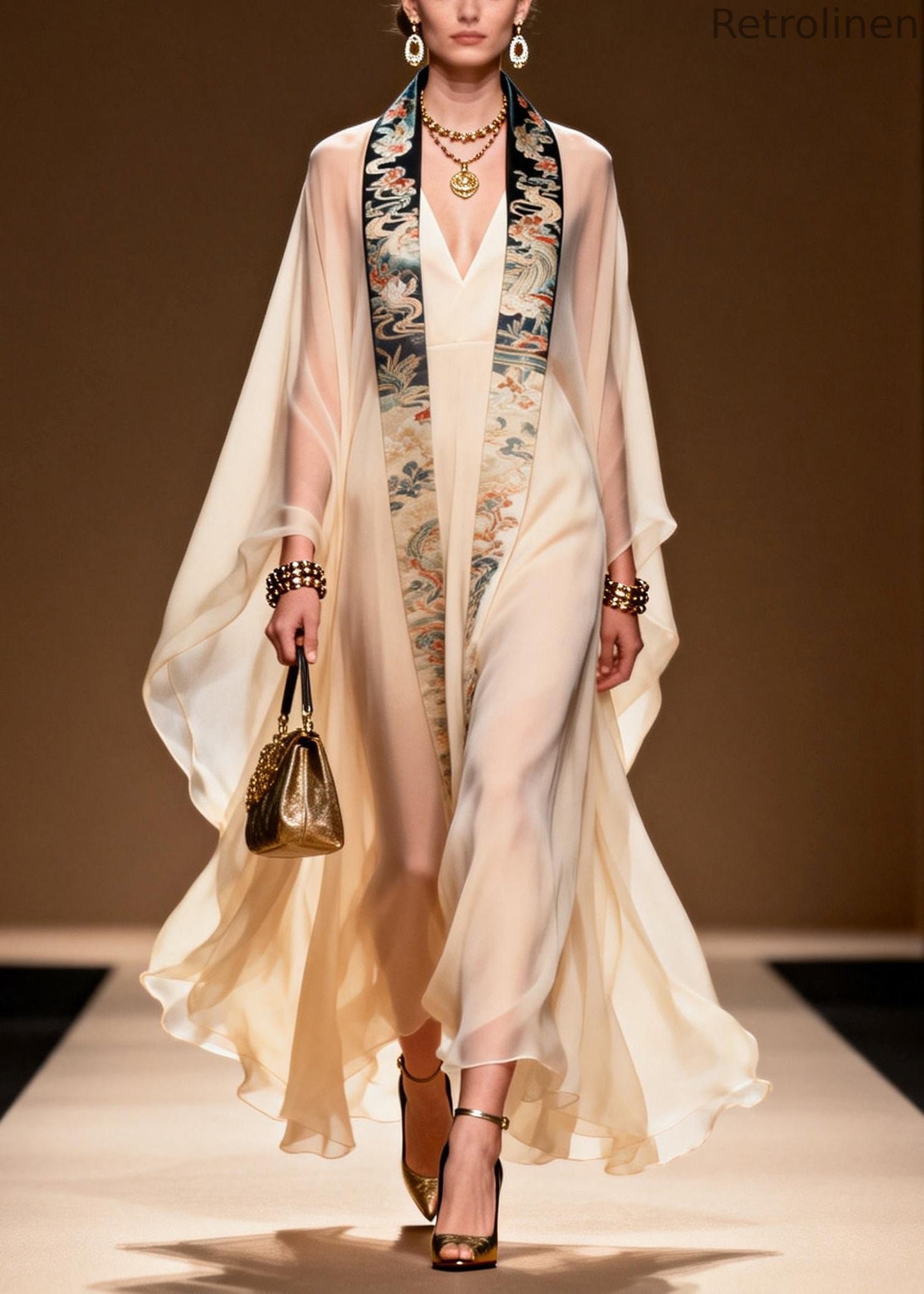 White Oversized Dragon Pattern Chiffon Dresses Two Piece Set Summer