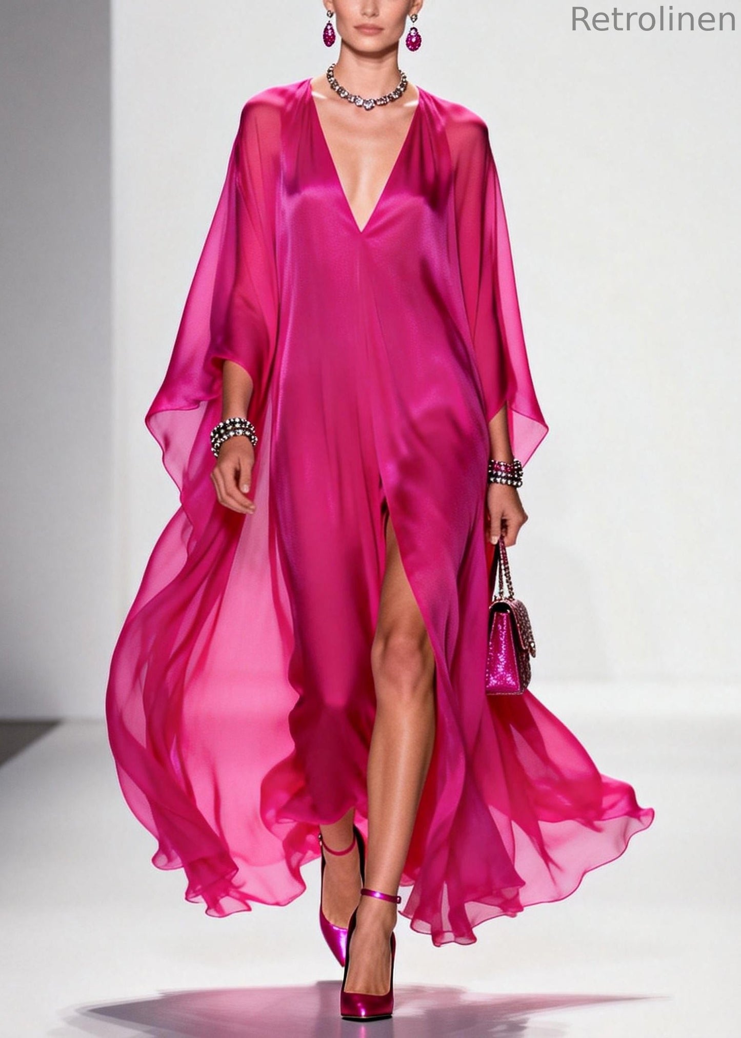 Modern Rose Oversized Side Open Chiffon Vacation Dresses Summer