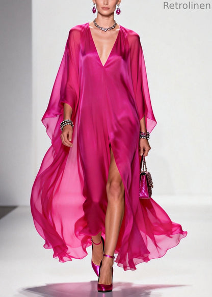Modern Rose Oversized Side Open Chiffon Vacation Dresses Summer