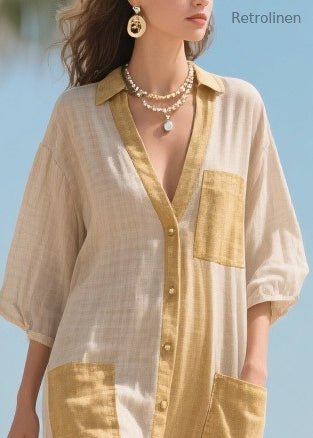 Beige V Neck Patchwork Tulle Maxi Dresses Bracelet Sleeve
