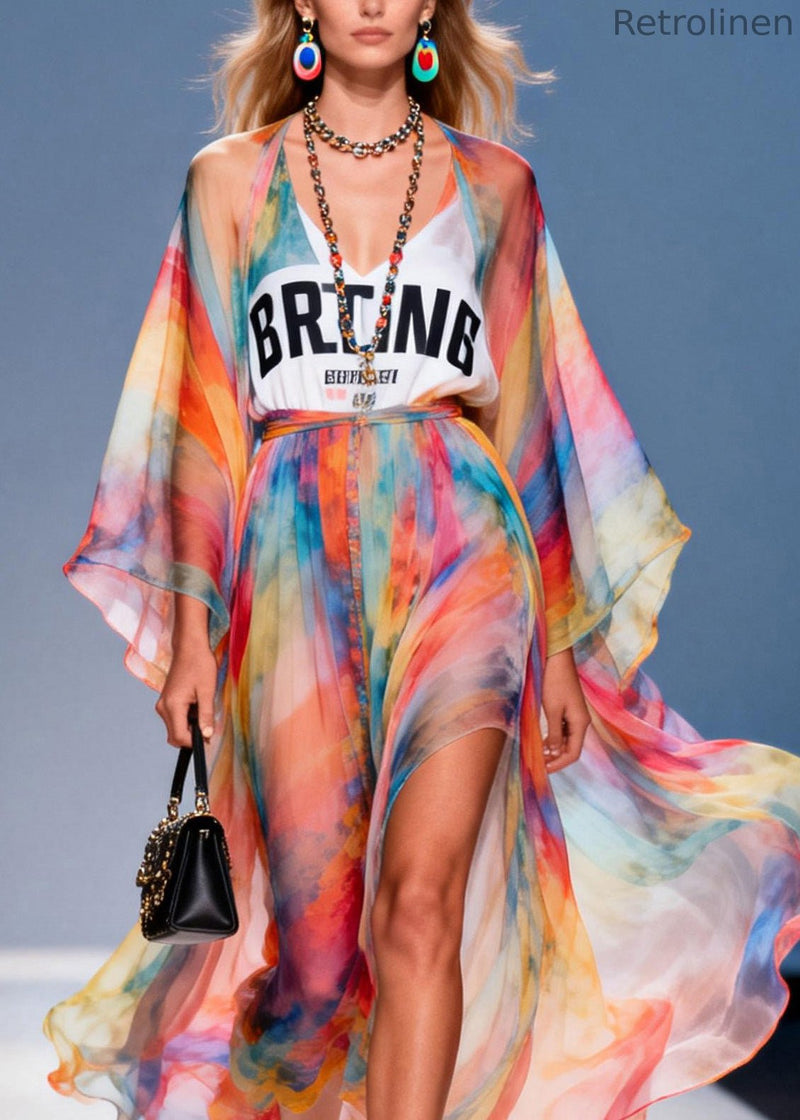 Stylish V Neck Print Patchwork Chiffon Dresses Summer