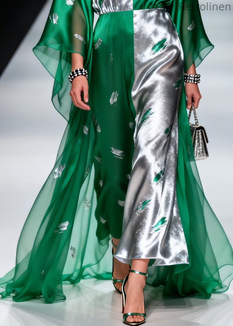 Green Asymmetrical Patchwork Exra Large Hem Chiffon Dresses Summer