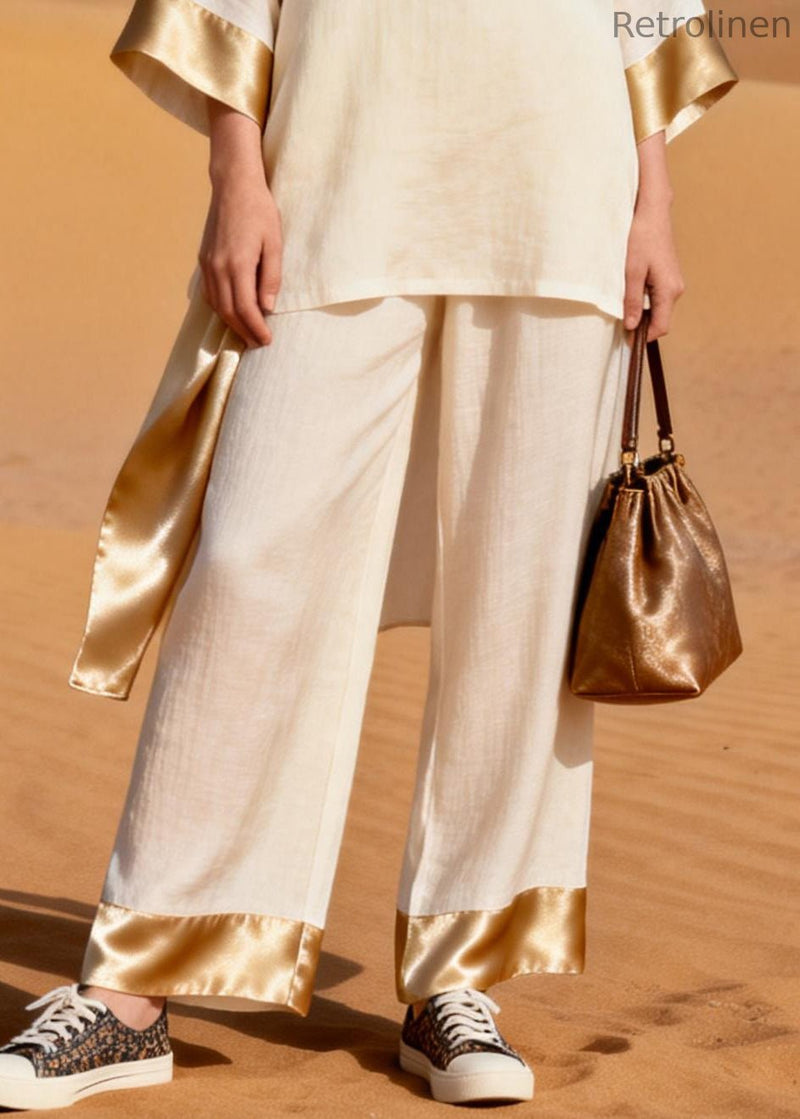 Beige Low High Design Silk Patchwork Two-piece Set Chinese Button Spring