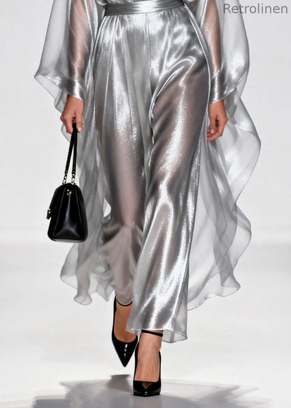 Silvery Tunic Draping Chiffon Long Dress Summer