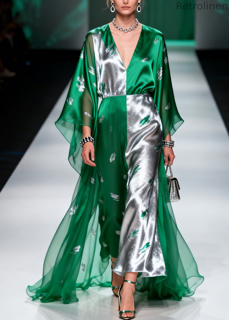 Green Asymmetrical Patchwork Exra Large Hem Chiffon Dresses Summer