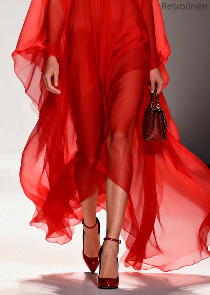 Natural Red Oversized Draping Chiffon Robe Dresses Summer