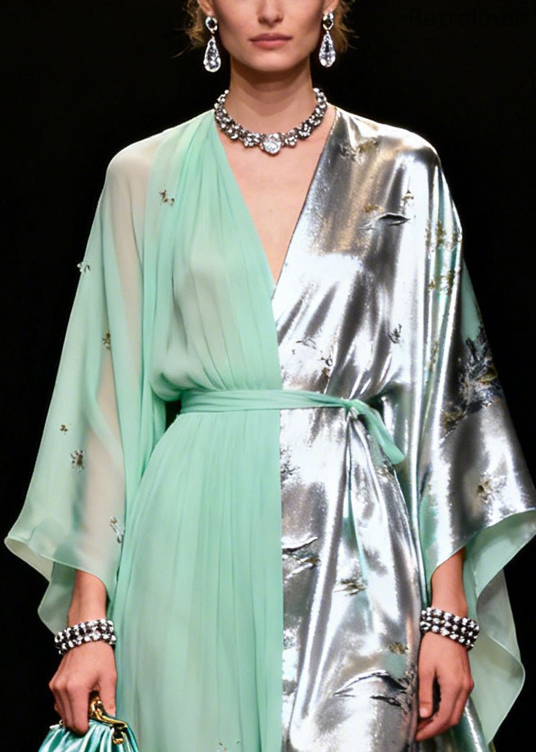 Light Green Asymmetrical Patchwork Jacquard Chiffon Party Dress Summer