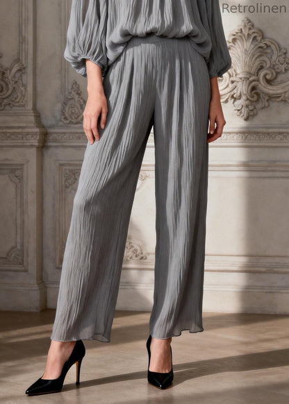 Simple Grey O Neck Ruffled Two Pieces Set Spring