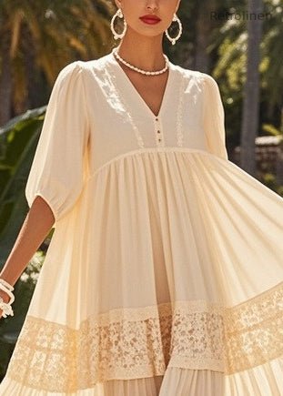 Beige Oversized Patchwork Lace Holiday Dresses Summer