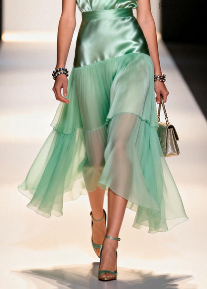 Simple Light Green V Neck Patchwork Chiffon Robe Dresses Summer