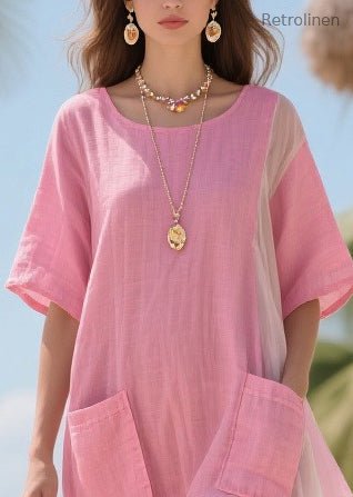 Pink Asymmetrical Patchwork Tulle Dress Summer