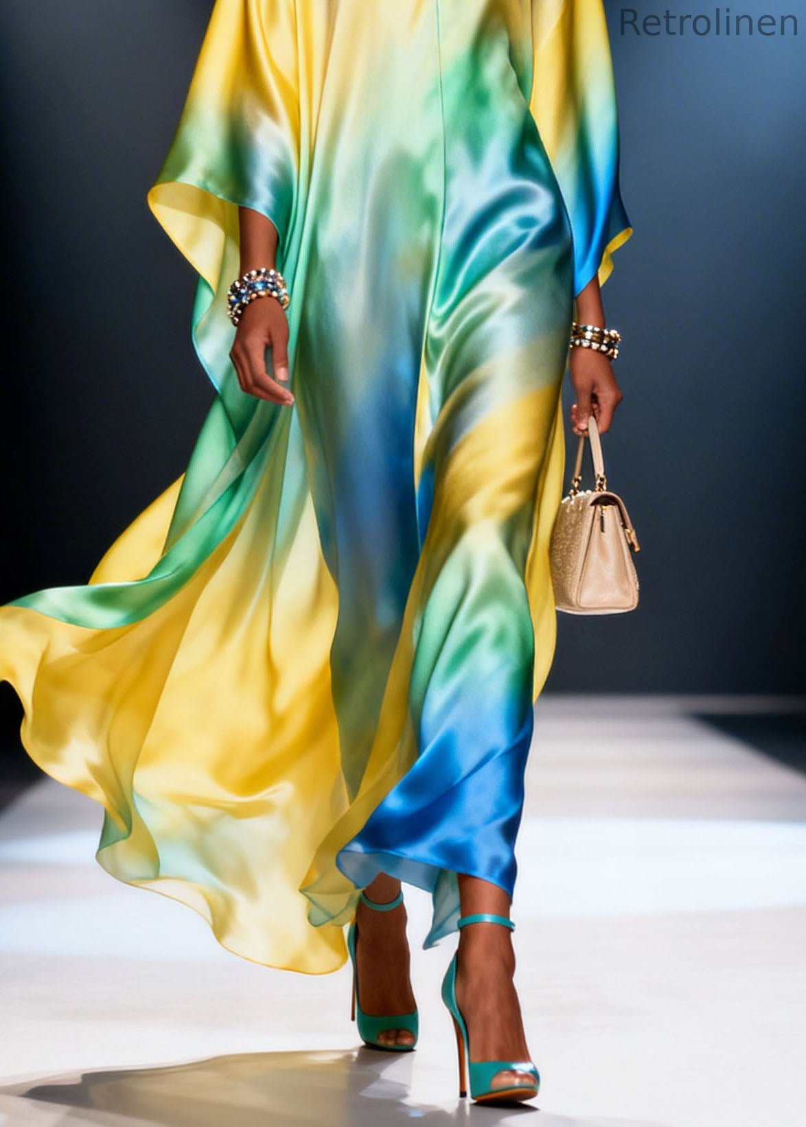 Gradient Color V Neck Chiffon Vacation Dresses Spring