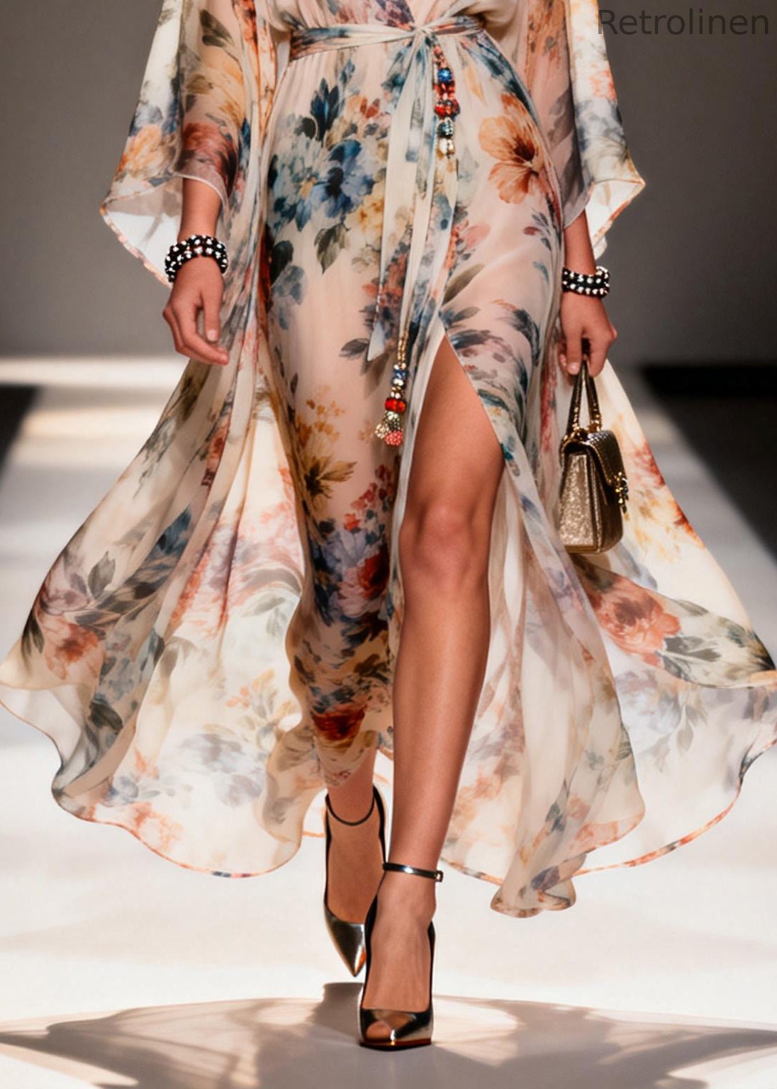 Modern Apricot Print Side Open Chiffon Tunic Dress Summer
