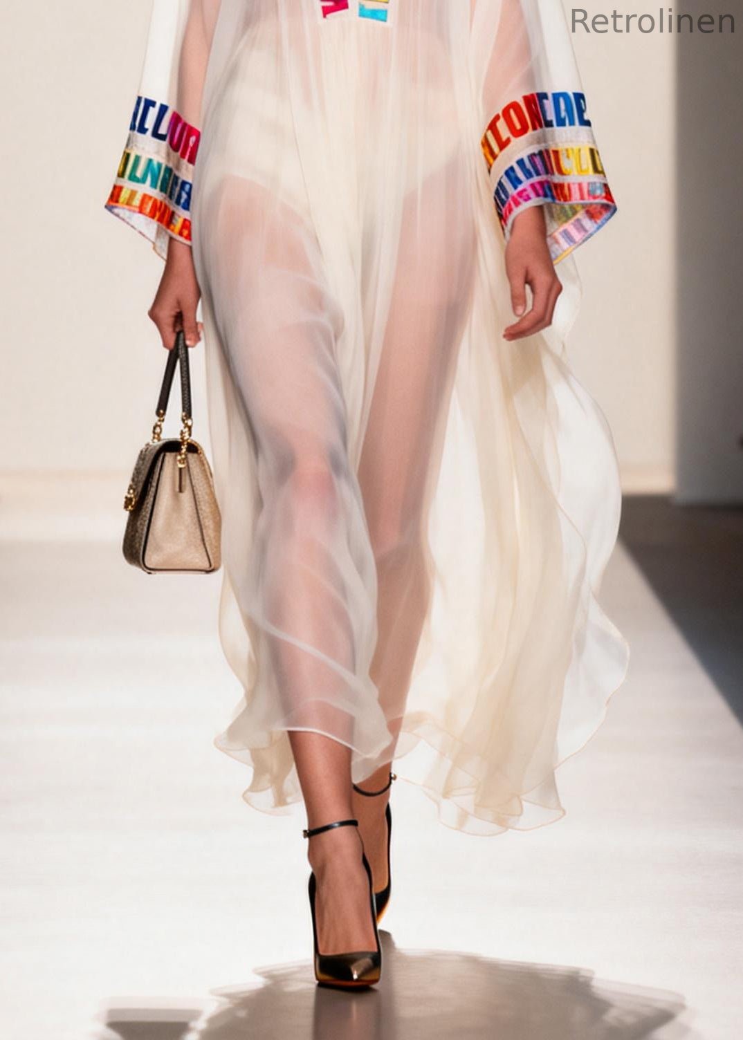 Italian White V Neck Letter Print Chiffon Sheer Dress Summer