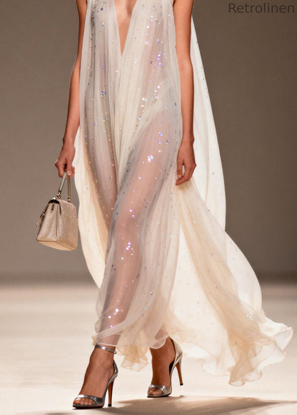 Loose V Neck Zircon Chiffon Dress Sleeveless