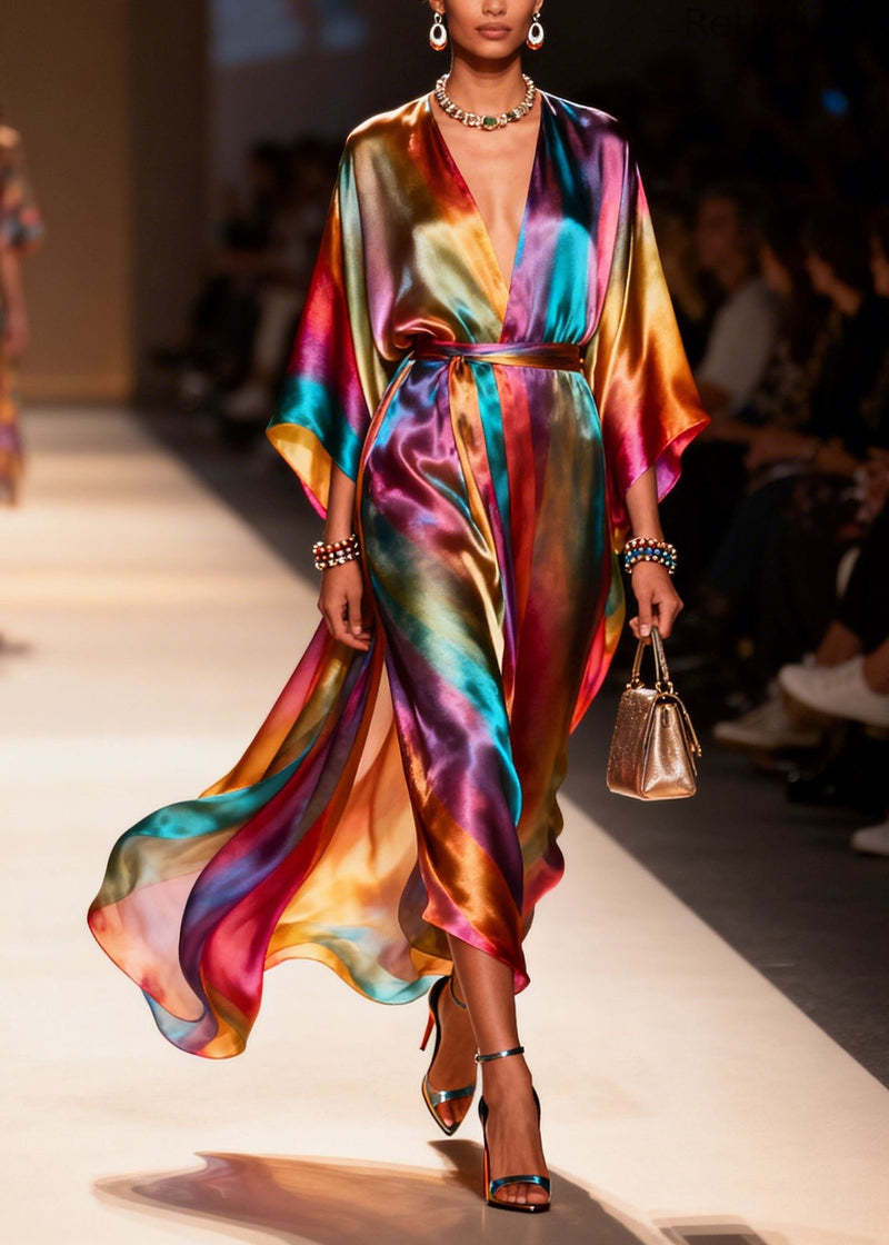 V Neck Side Open Silk Holiday Dress Summer