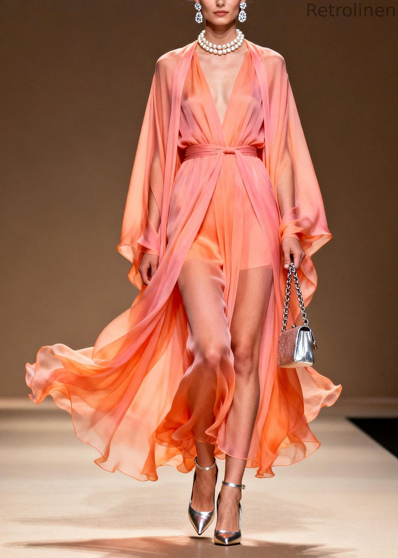 V Neck Patchwork Chiffon Two Pieces Set Spring