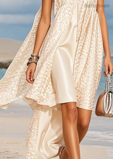 Stylish White Jacquard Asymmetrical Design Silk Cami Dresses Summer