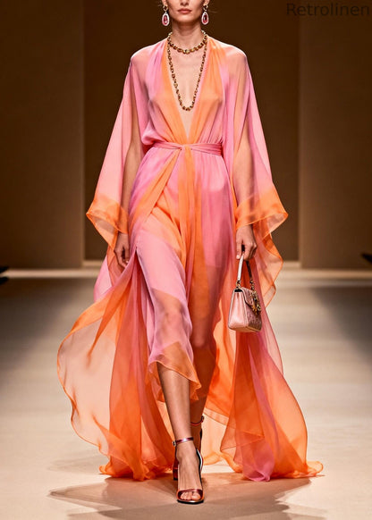 V Neck Patchwork Chiffon Two Pieces Set Summer