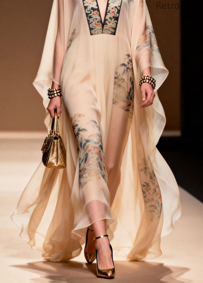 V Neck Print Chiffon Dresses Summer