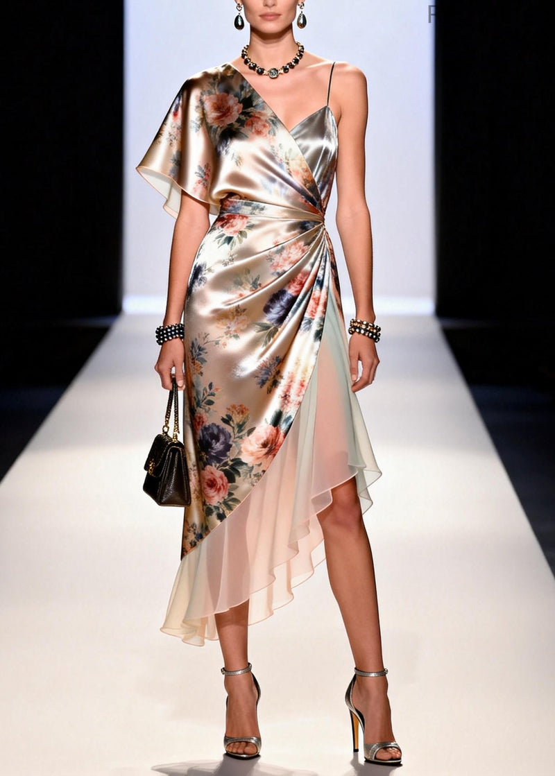Apricot Asymmetrical Patchwork Chiffon Holiday Dress Summer