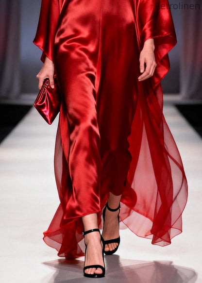 Red Oversized Draping Chiffon Robe Dresses Summer