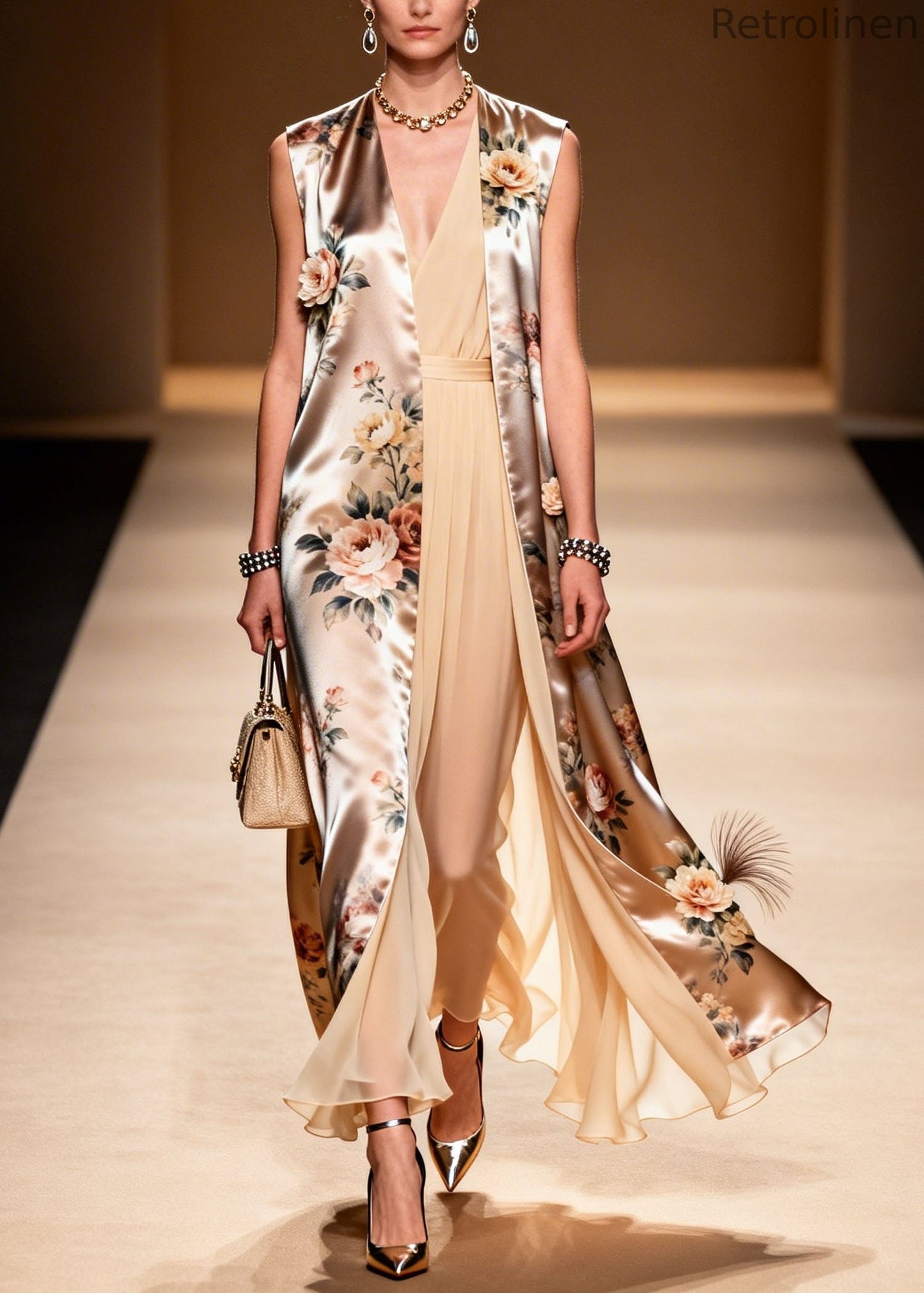 V Neck Print Chiffon Two Pieces Set Summer