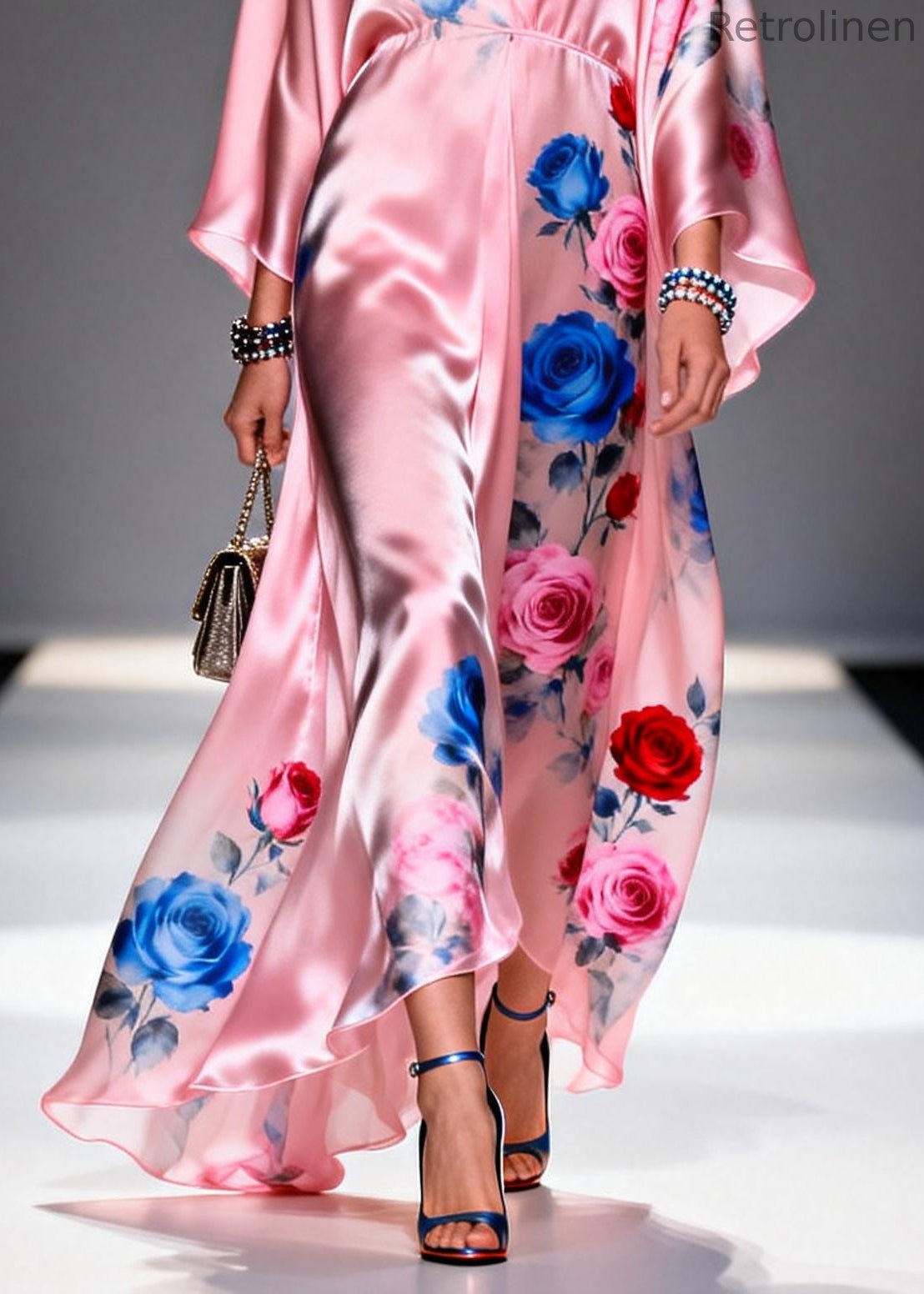 Pink Oversized Print Silk Party Dress Summer