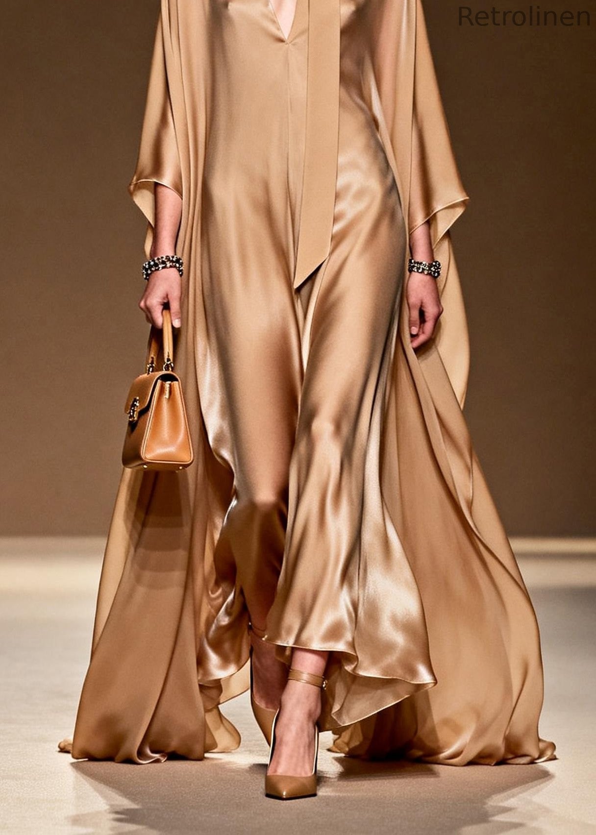 Classy Simple V Neck Silk Long Dress Spring