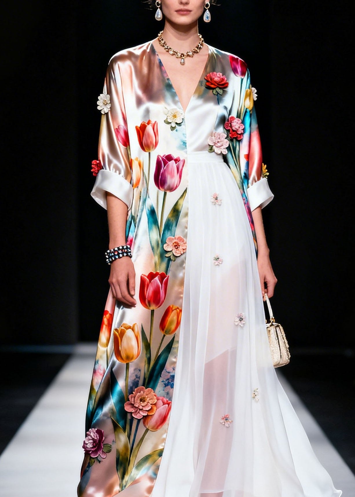 V Neck Asymmetrical Design Silk Dress Summer