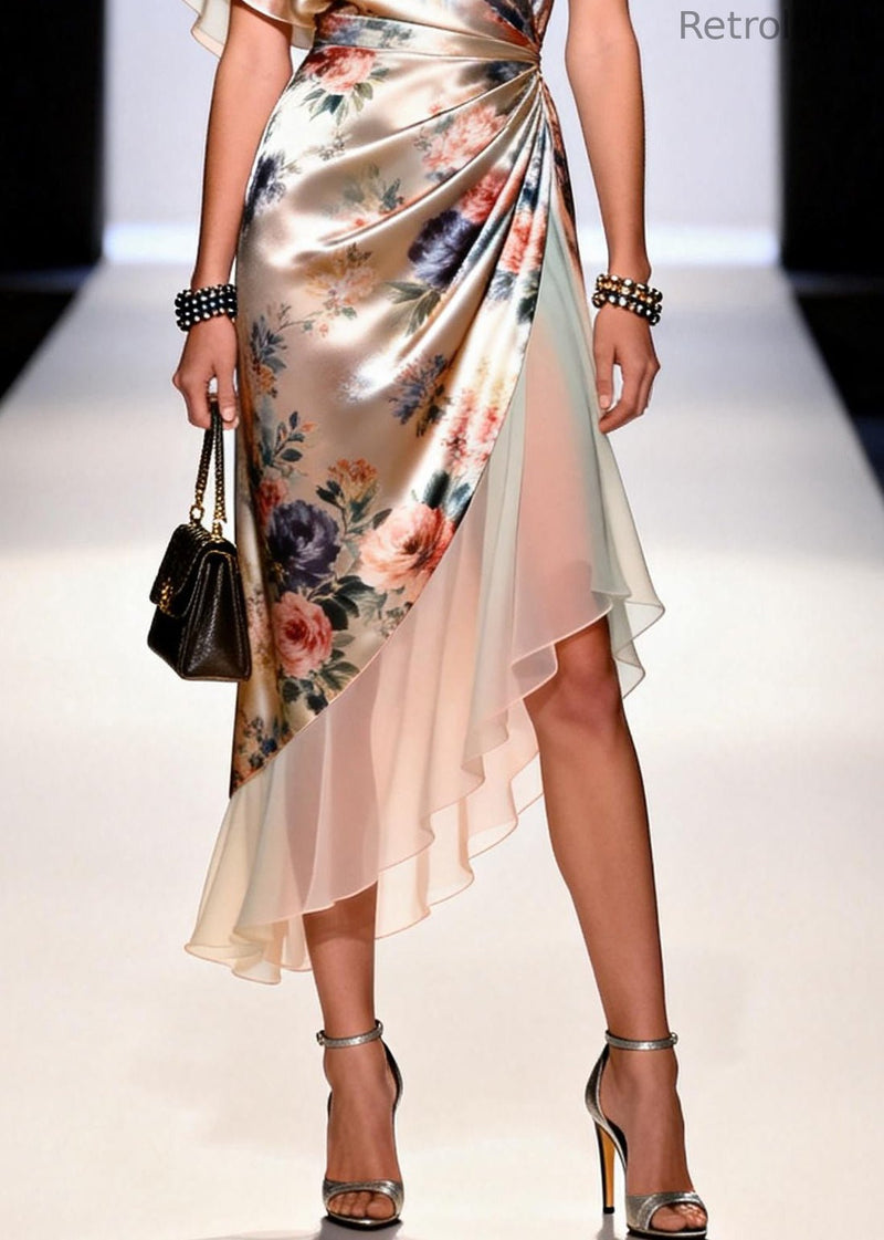 Apricot Asymmetrical Patchwork Chiffon Holiday Dress Summer