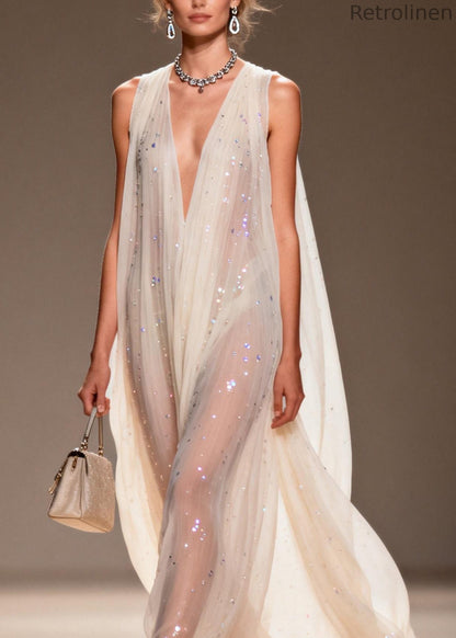Loose V Neck Zircon Chiffon Dress Sleeveless