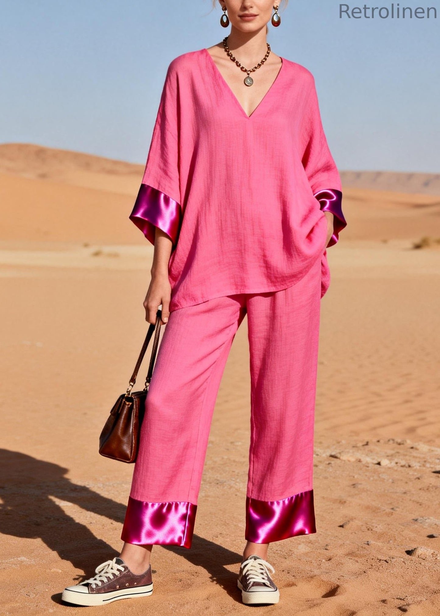 Rose Oversized Patchwork Silk Cotton Sets 2 Pieces