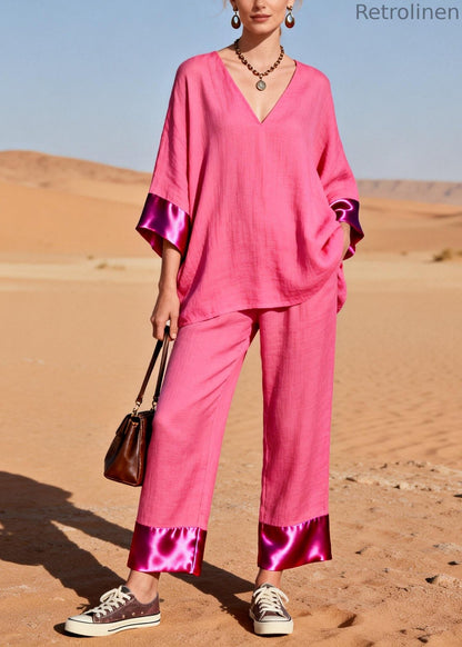 Rose Oversized Patchwork Silk Cotton Sets 2 Pieces