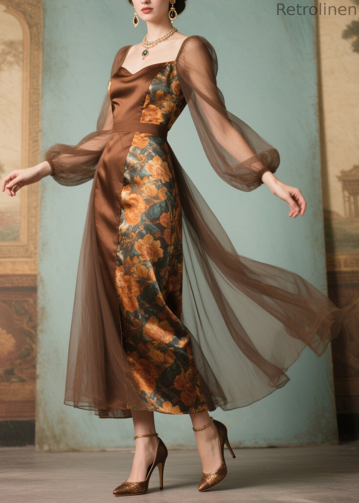 Unique Print Tulle Patchwork Silk Dress Summer