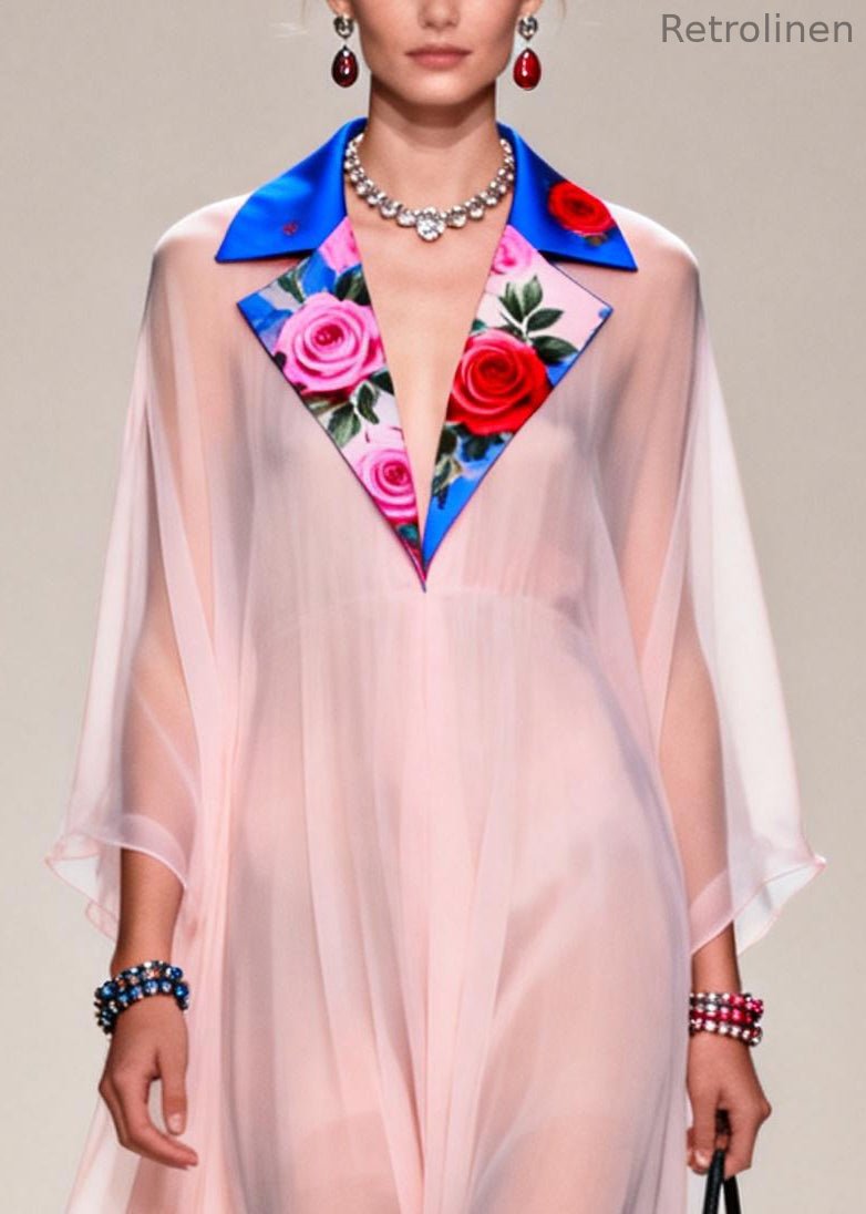 Fine Nude Notched Patchwork Chiffon Sheer Dresses Summer