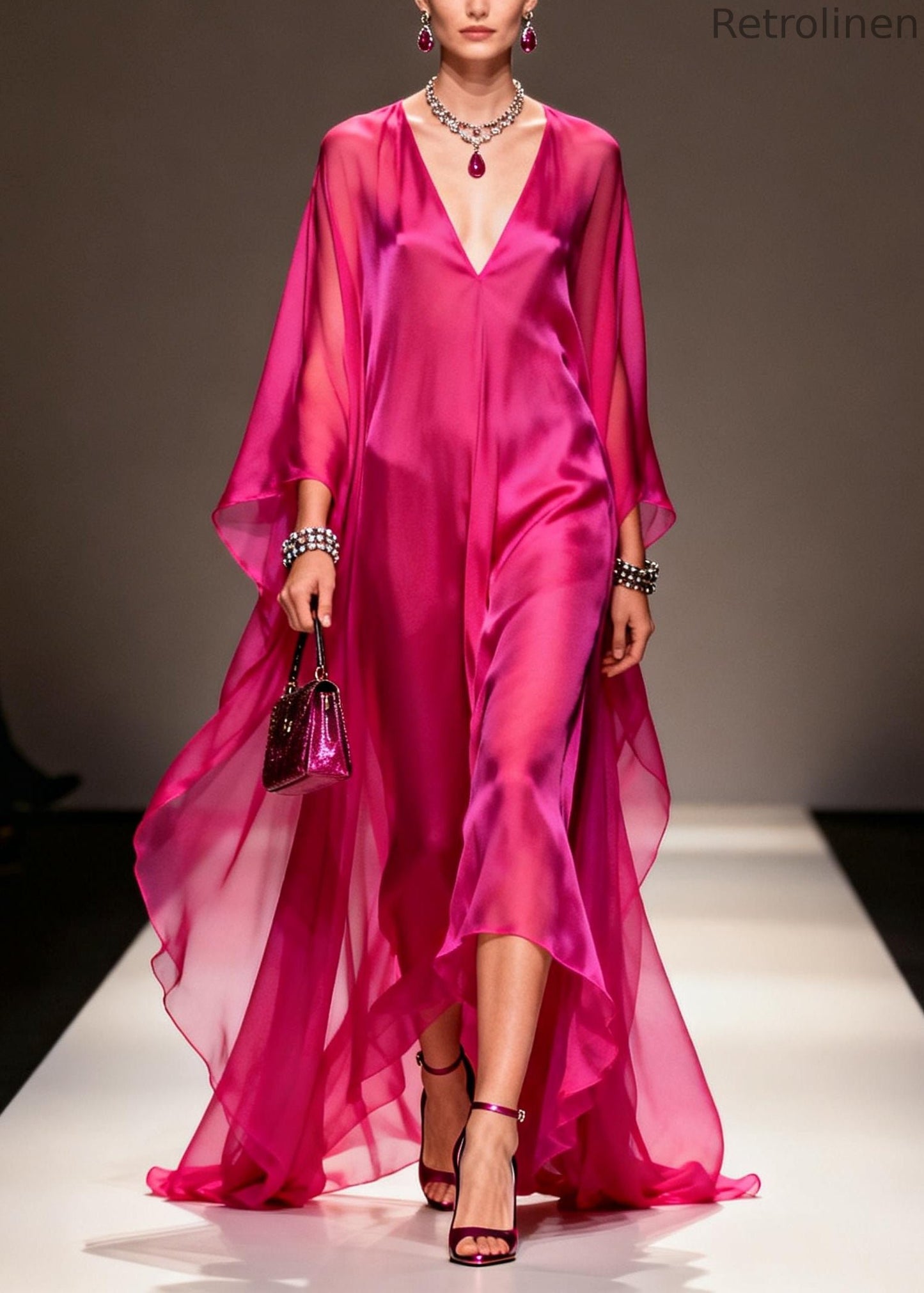 Stylish Rose Oversized Exra Large Hem Chiffon Holiday Dress Summer