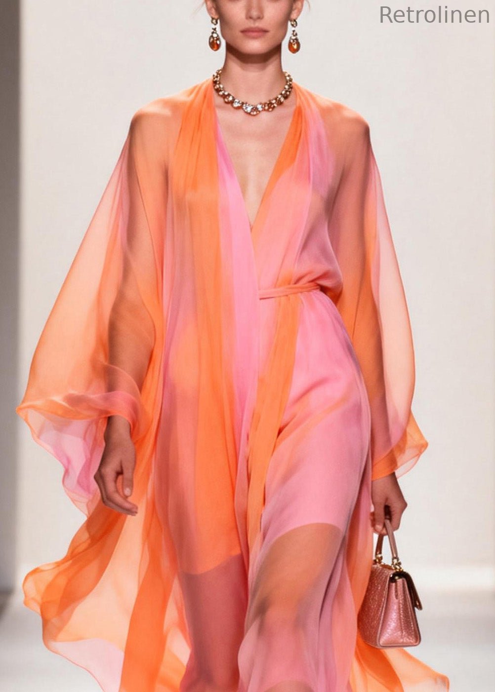 Colorblock V Neck Chiffon Holiday Dress Summer