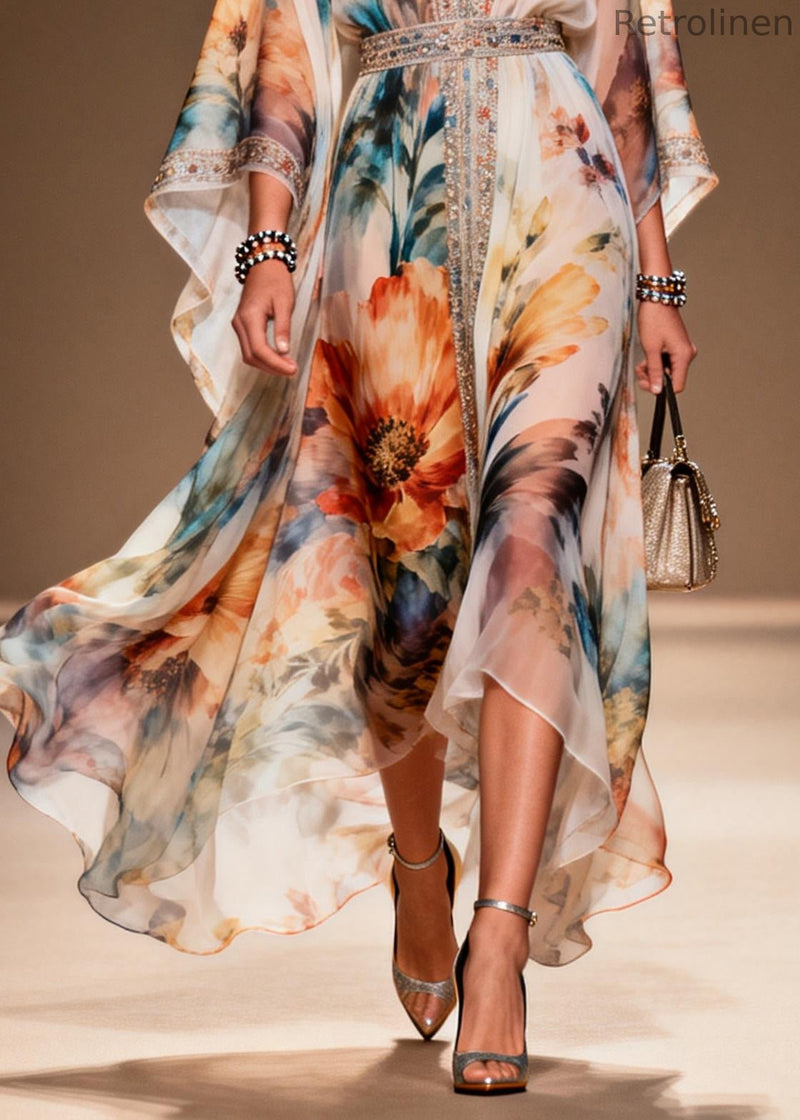 Diy Apricot Print Rhinestone Chiffon Party Dresses Summer