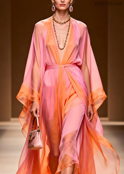 V Neck Patchwork Chiffon Two Pieces Set Summer