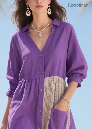 Purple Asymmetrical Patchwork Cotton Dresses Summer