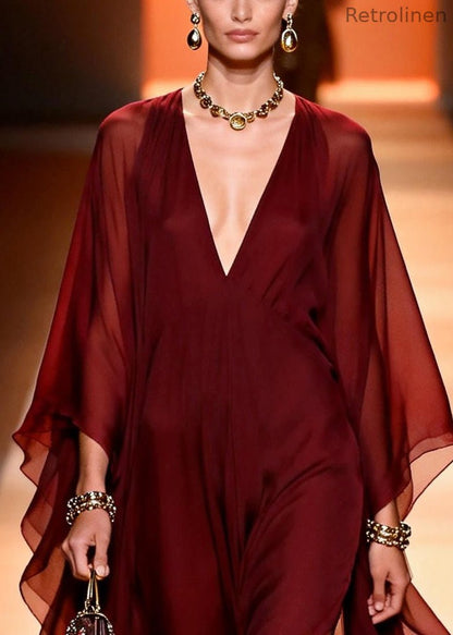 Mulberry V Neck Chiffon Vacation Dress Summer