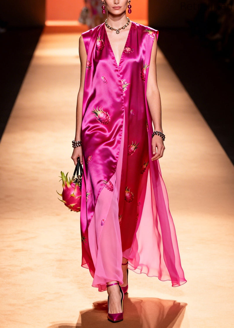 Rose Oversized Print Chiffon Maxi Dress Sleeveless