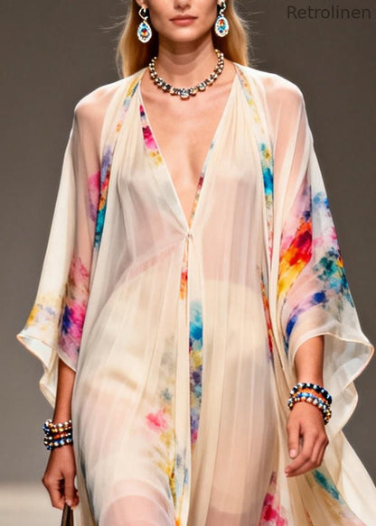 Modern Apricot V Neck Print Chiffon Holiday Dress Summer